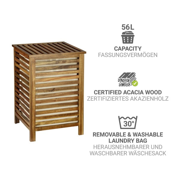 Sötét natúr színű fa szennyeskosár 56 l Fondi – Wenko-image-3