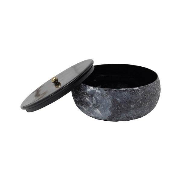 Fekete fedeles-dekoratív fém tárolódoboz ø 16,5x7,5 cm Mosaic Marble – PT LIVING-image-1