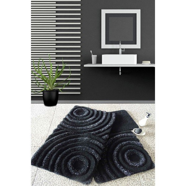 Fekete fürdőszobai kilépő szett 3 db-os 100x60 cm Wave – Foutastic-image-2