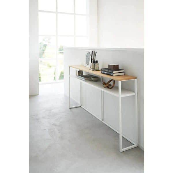 Fehér-világosbarna konzolasztal kőrisfa dekorral 20,5x126 cm Tower – YAMAZAKI-image-3