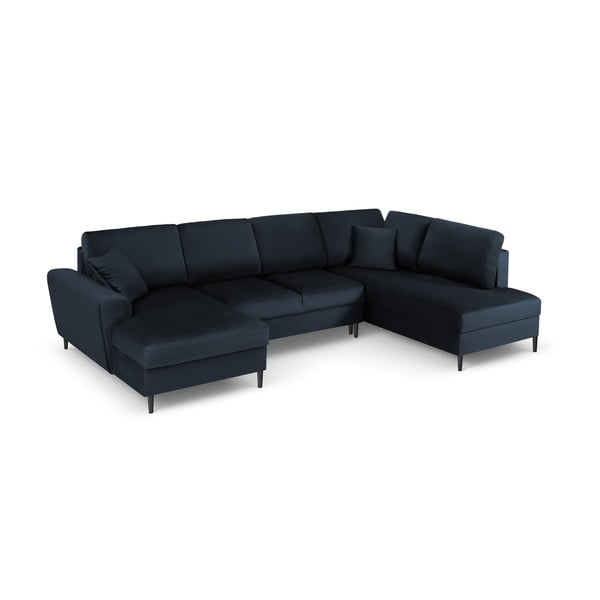 Sötétkék bársony kinyitható tárolóhelyes sarokkanapé (jobb oldali-U alakú) Kyoto – Cosmopolitan Design-image-1