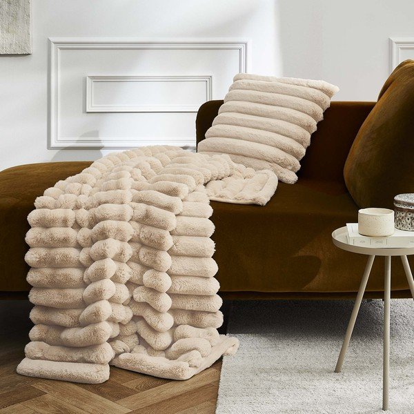 Bézs mikroplüss takaró 180x220 cm Boudoir – douceur d'intérieur-image-2
