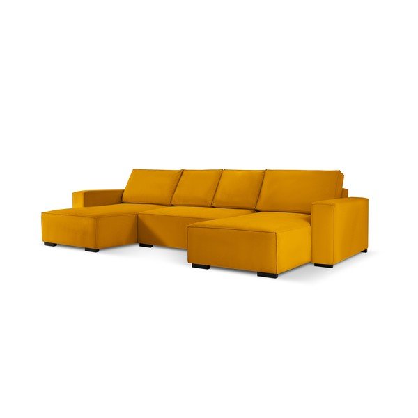 Azalea sárga kordbársony kinyitható U alakú kanapé - Mazzini Sofas-image-2