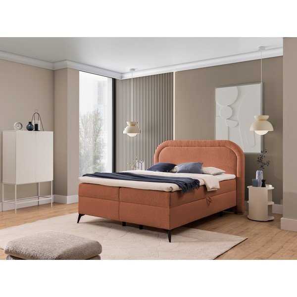 Narancssárga ágyneműtartós boxspring ágy 160x200 cm Ornes – Ropez-image-1