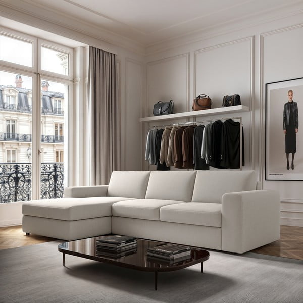 Krémszínű sarokkanapé (bal oldali-heverő résszel) Baga – Rodier-image-1