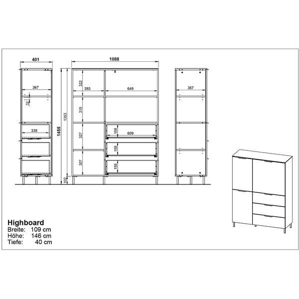 Szürkésbézs magas komód diófa dekorral 109x146 cm California - Germania-image-3