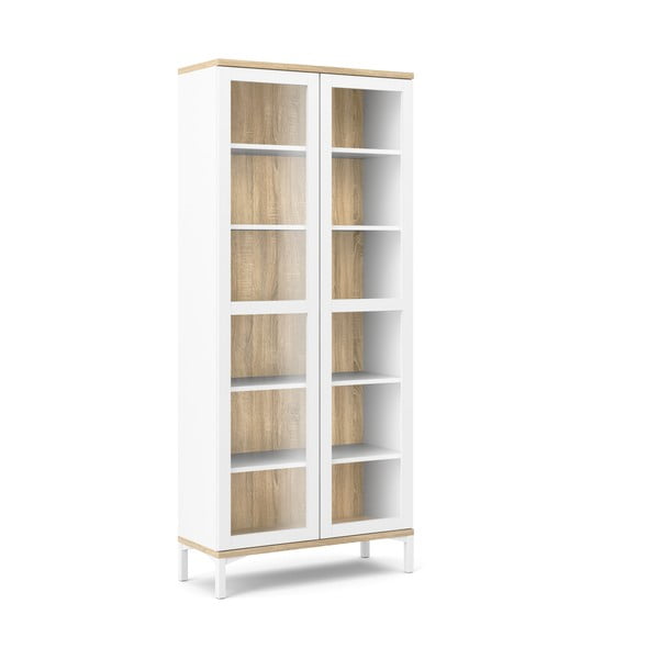 Fehér-natúr színű tálalószekrény tölgyfa dekorral 89x203x36 cm Roomers – Tvilum-image-2