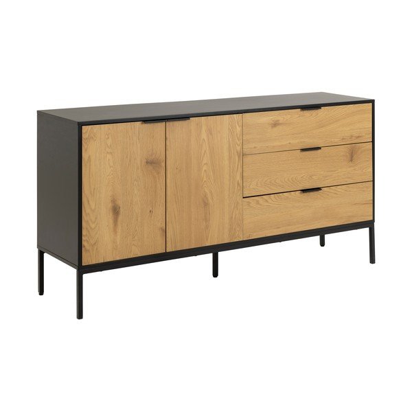 Fekete-natúr színű alacsony komód tölgyfa dekorral 160x80 cm Seaford – Actona-image-2