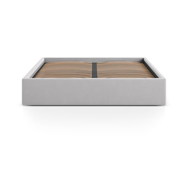 Világosszürke kárpitozott ágyneműtartós-ágytámla nélkül franciaágy ágyráccsal 140x200 cm Susan – Micadoni -image-2