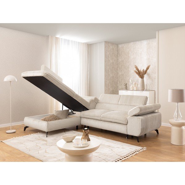 Krémszínű kordbársony sarokkanapé (bal oldali-L alakú) Marbeya  – Ropez-image-4