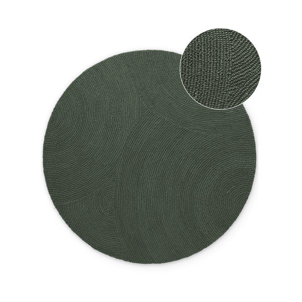 Sötétzöld kézi szövésű gyapjú kerek szőnyeg ø 120 cm Calmio – Hanse Home