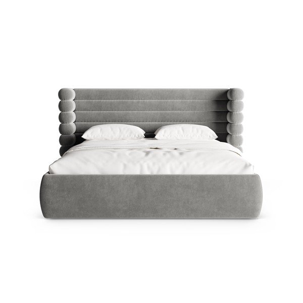 Szürke kárpitozott ágyneműtartós franciaágy ágyráccsal 200x200 cm Mount – Micadoni -image-4