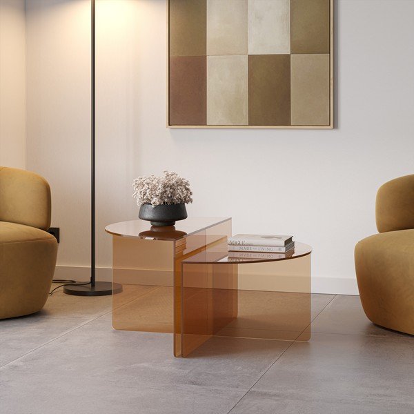 Barna üveg kerek dohányzóasztal szett 2 db-os ø 80 cm Velta – MOME-image-1