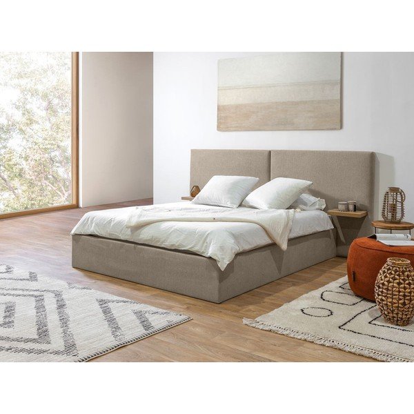 Bézs kárpitozott franciaágy tárolóhellyel, ágyráccsal 160x200 cm Blandine – Bobochic Paris-image-2