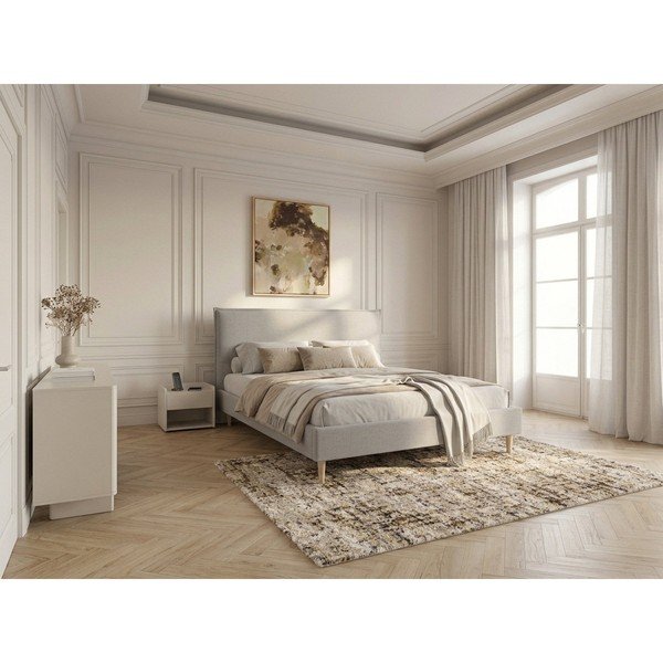Világosszürke kárpitozott franciaágy ágyráccsal 160x200 cm Sary – Bobochic Paris-image-1