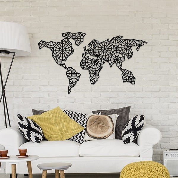 The World Is Mine fekete fém fali dekoráció, 120 x 64 cm