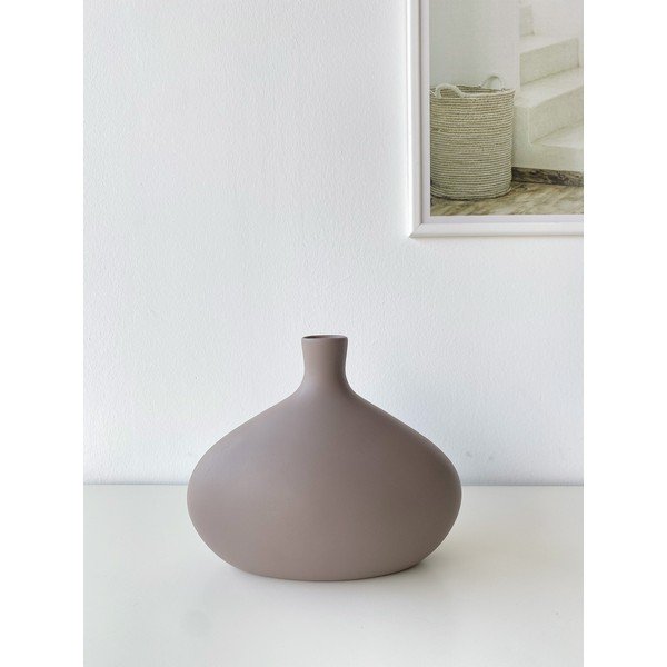 Platy barnásszürke kerámia váza, magasság 20 cm - Rulina-image-1
