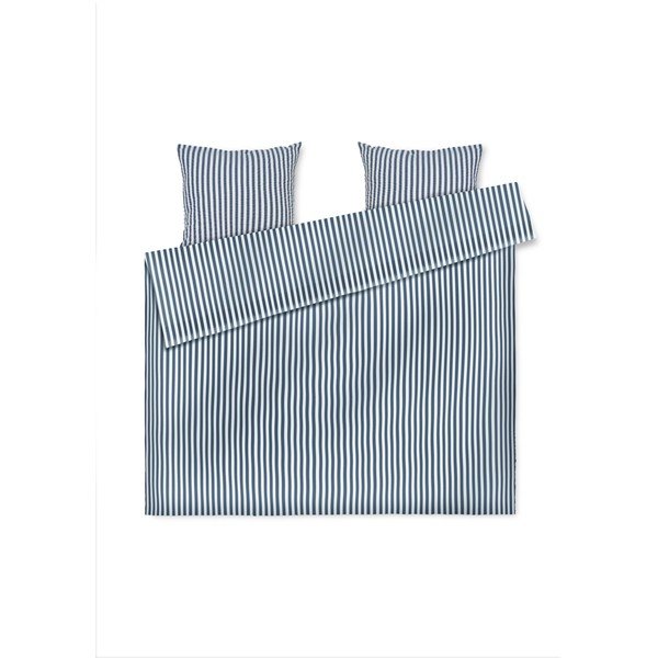 Fehér-sötétkék kétszemélyes-hosszabbított krepp ágyneműhuzat 200x220 cm Bæk&Bølge – JUNA