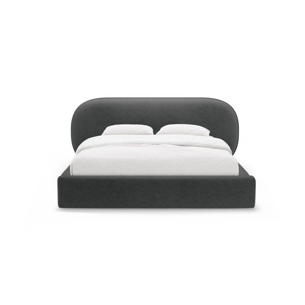 Sötétszürke kárpitozott ágyneműtartós franciaágy ágyráccsal 200x200 cm Ovalo – Micadoni -image-4