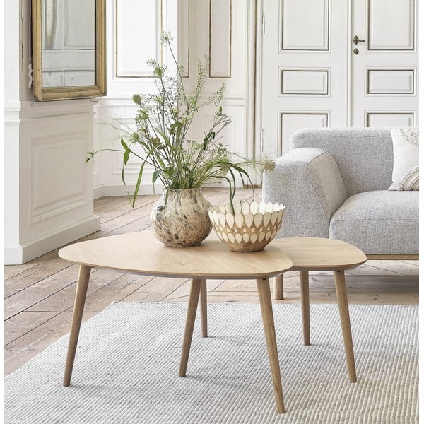 Natúr színű dohányzóasztal szett  tölgyfa dekorral 2 db-os 70x100 cm Adda – Unique Furniture-image-1