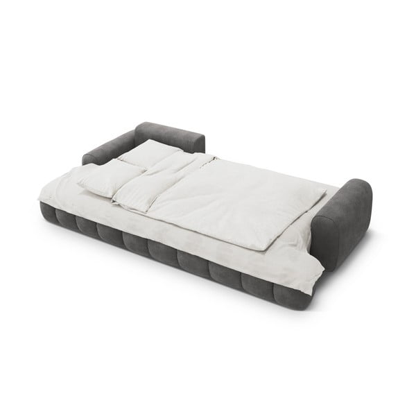 Szürke bársony kinyitható-tárolóhelyes sarokkanapé (bal oldali-heverő résszel) Linz – Cosmopolitan Design-image-4