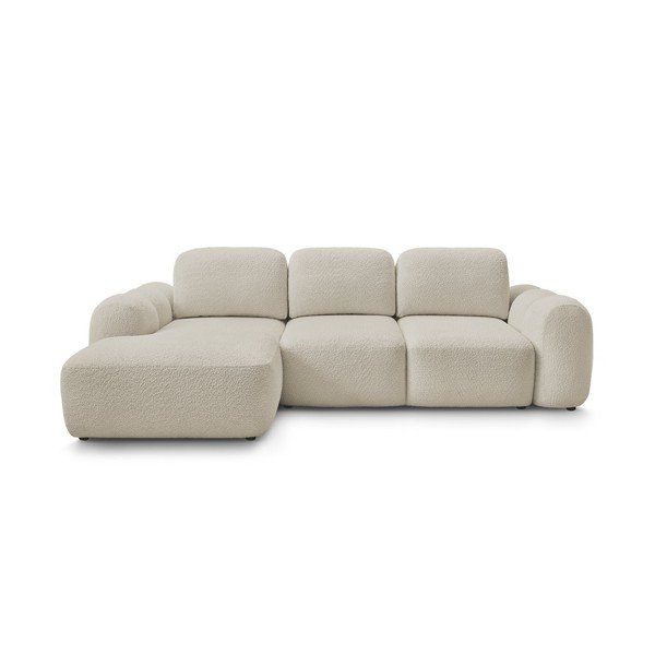 Bézs buklé kinyitható-tárolóhelyes sarokkanapé (bal oldali-heverő résszel) Montaigne – Bobochic Paris
