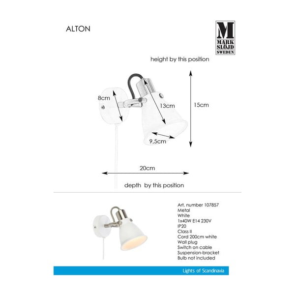 Alton Wall fehér fali lámpa - Markslöjd-image-1