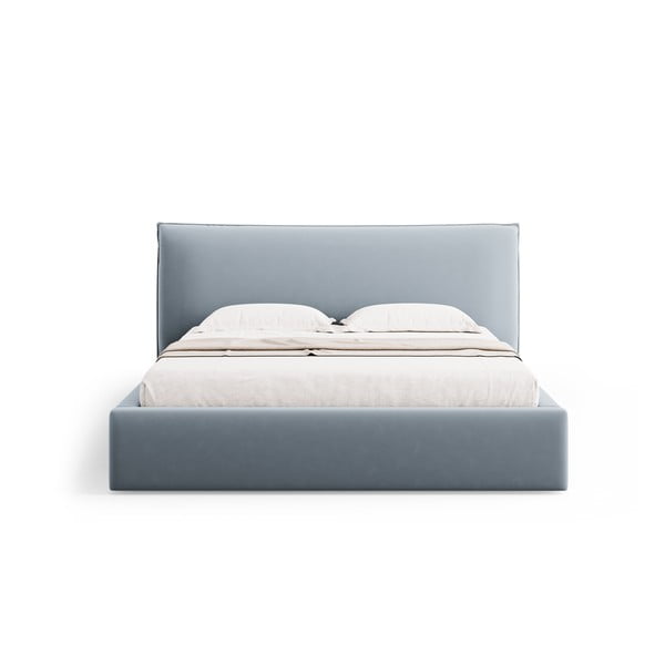 Világoskék kárpitozott ágyneműtartós franciaágy ágyráccsal 160x200 cm Elio – Milo Casa-image-4