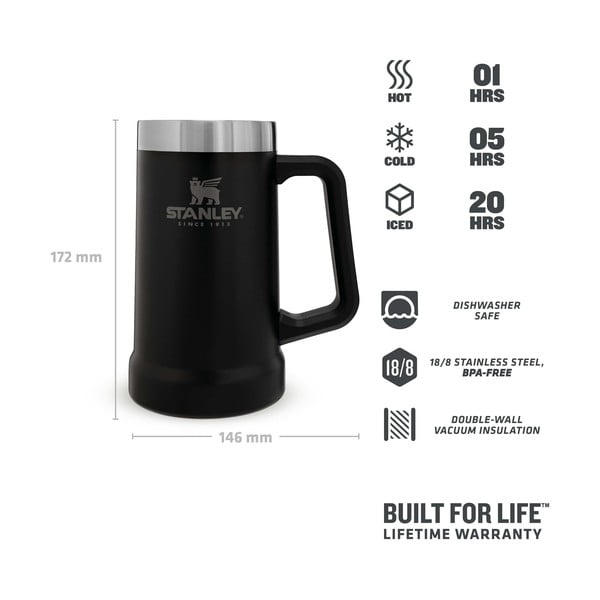 Fekete rozsdamentes acél termobögre 700 ml The Big Grip Beer Stein Black – Stanley-image-4