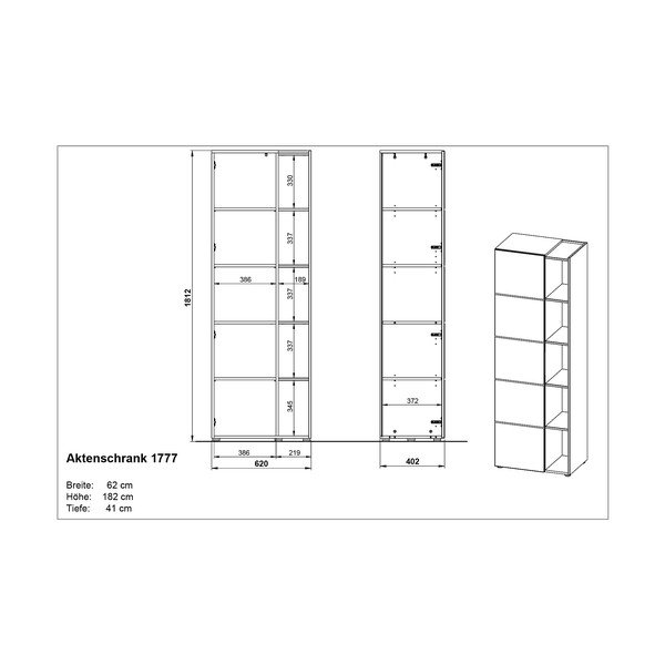 Sötétszürke könyvespolc tölgyfa dekorral 62x182 cm Olvera - Germania-image-3
