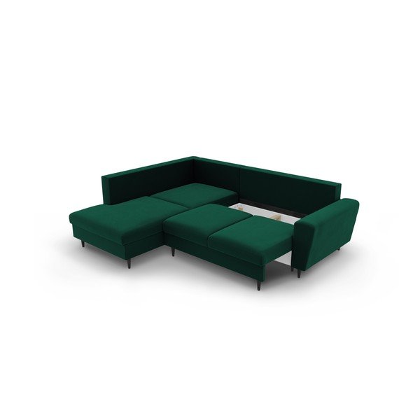 Zöld bársony kinyitható tárolóhelyes sarokkanapé (bal oldali-L alakú) Kyoto – Cosmopolitan Design-image-3