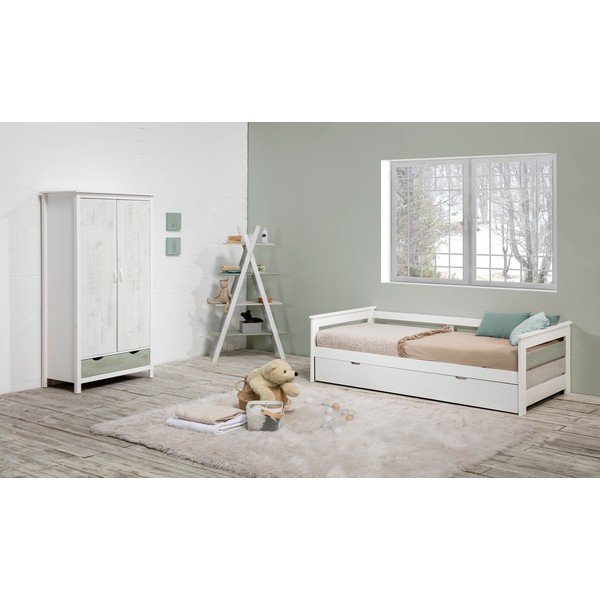 Perlé fehér gyerek könyvespolc borovi fenyő konstrukcióval - Marckeric-image-1