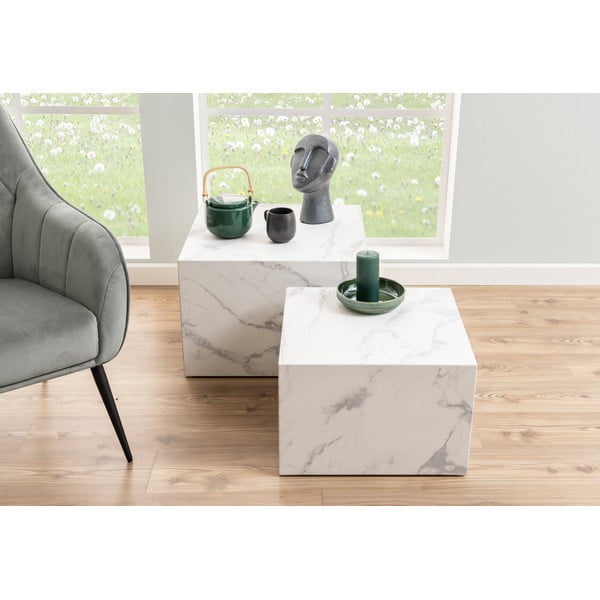 Fehér dohányzóasztal szett márvány dekorral, 2 db-os  58x58 cm Dice – Actona-image-3