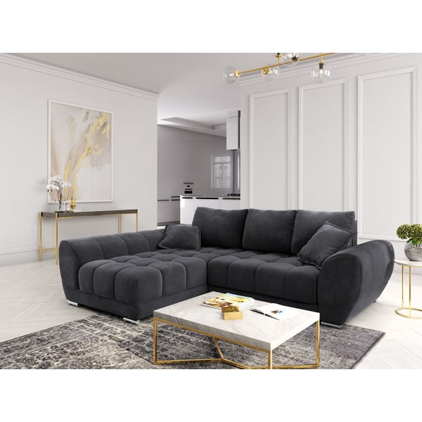Nuage sötétszürke kinyitható sarokkanapé bársony kárpittal, bal oldali - Windsor & Co Sofas-image-1