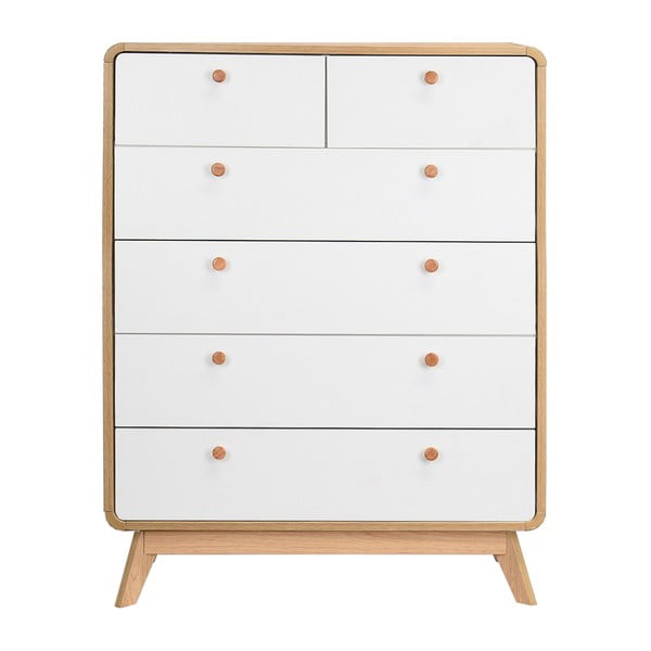 Fehér-natúr színű magas komód tölgyfa dekorral 81x104 cm Caitlin – Støraa-image-3