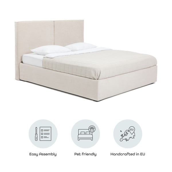 Bézs kárpitozott ágyneműtartós franciaágy ágyráccsal 160x200 cm Thessa Bold – Bonami Selection-image-4