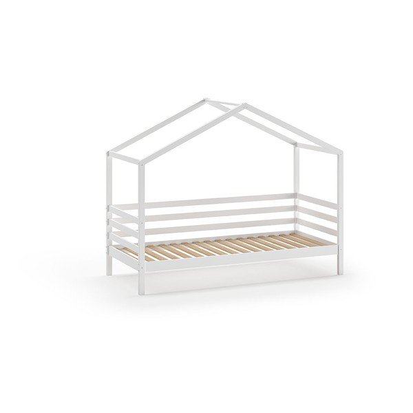 Fehér házikó alakú borovi fenyő gyerekágy ágyráccsal 90x200 cm Dallas – Vipack