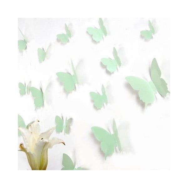Butterflies 12 db-os zöld 3D hatású falmatrica szett - Ambiance
