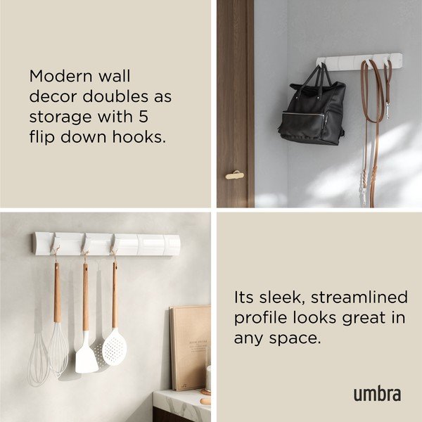 Matt fehér borovi fenyő fali fogas 51 cm Flip – Umbra-image-4