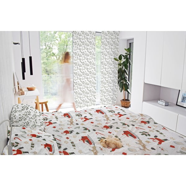 Fehér-zöld pamut-szatén függöny 110x250 cm Santa Likes Mistletoe – Butter Kings-image-1