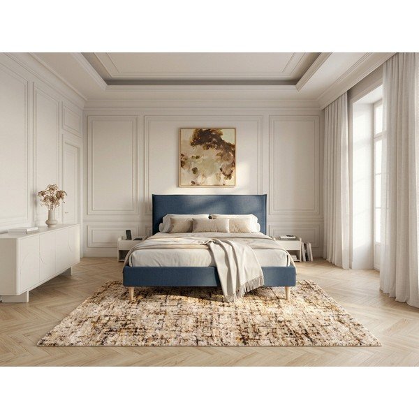 Kék kárpitozott franciaágy ágyráccsal 160x200 cm Sary – Bobochic Paris-image-1