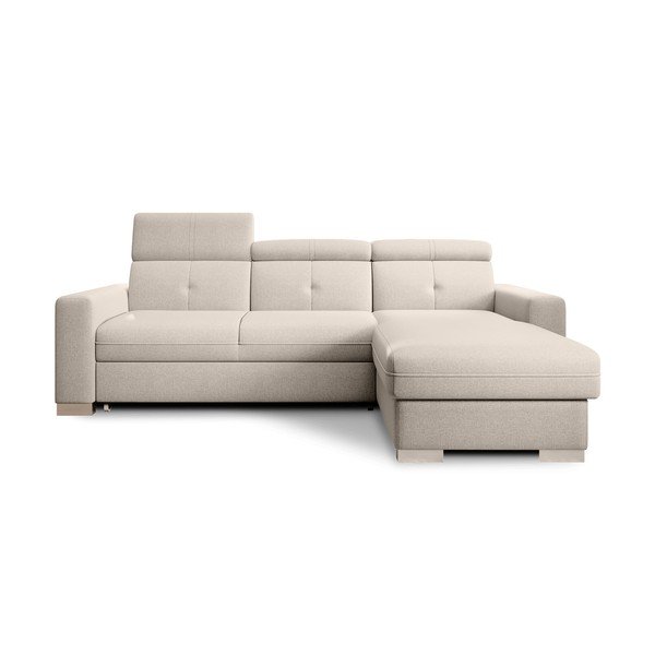 Bézs kinyitható-tárolóhelyes sarokkanapé (jobb oldali-heverő résszel) Fresia – ELTAP