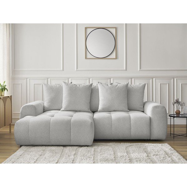 Világosszürke zsenília kinyitható-tárolóhelyes sarokkanapé (bal oldali-heverő résszel) Roxelane – Bobochic Paris-image-1