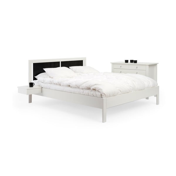 Koli fehér kézzel készített tömör nyírfa ágy fekete ágytámlával, 160 x 200 cm - Kiteen