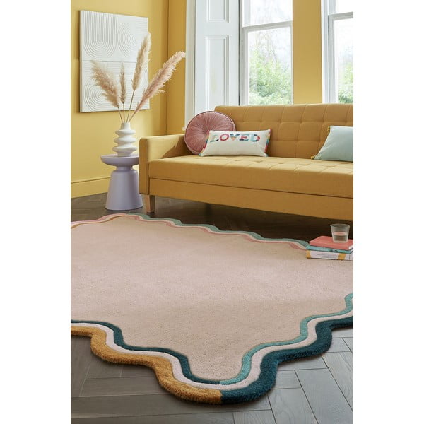 Krémszínű kézi szövésű gyapjú szőnyeg 120x170 cm Leo Scallop – Flair Rugs-image-1