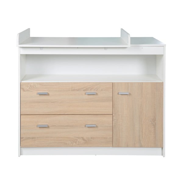 Fehér-natúr színű alacsony gyerek komód pelenkázó feltéttel tölgyfa dekorral 117x98 cm Gabriella – Roba-image-2