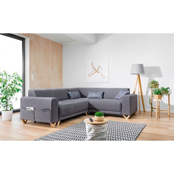 Szürke kinyitható-tárolóhelyes sarokkanapé (jobb oldali-L alakú) Classy Sophie – Miuform-image-3