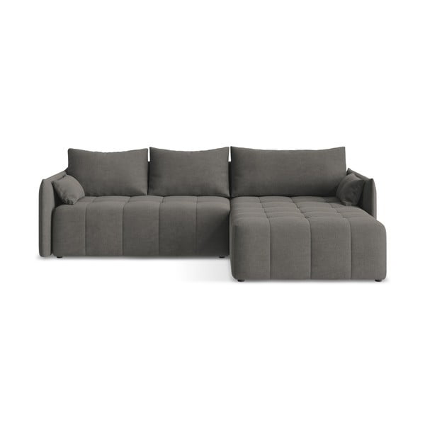 Sötétszürke kinyitható-tárolóhelyes sarokkanapé (jobb oldali-heverő résszel) Moku – Makamii