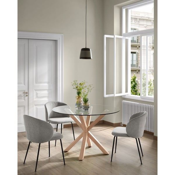 Szürke kárpitozott étkezőfotel Minna – Kave Home-image-2