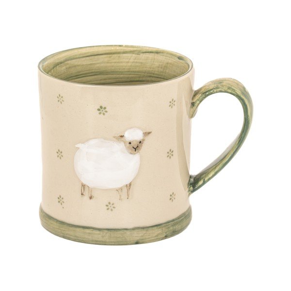 Zöld-bézs agyagkerámia bögre 225 ml Sheep – Sass & Belle